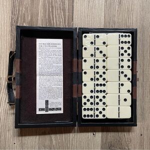 Classic Double-Six Domino Set in Vintage Black & Brown Case